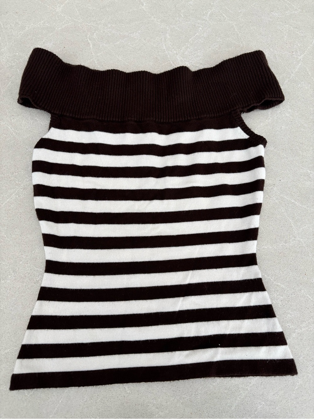 Garage Y2K Brown & Cream Striped Ribbed Off-The-Shoulder Knit Top XS